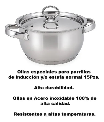 BATERIA DE COCINA 15 PIEZAS EN ACERO