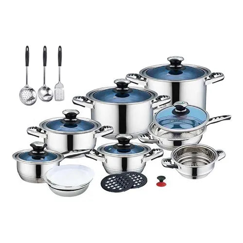 BATERÍA DE COCINA 25 PIEZAS RADIOS EN VIDRIO