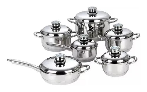 BATERIA DE COCINA 12 PIEZAS TAPA TERMOSTATO