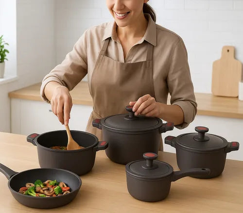 BATERÍA DE COCINA EN GRANITO 9 PIEZAS