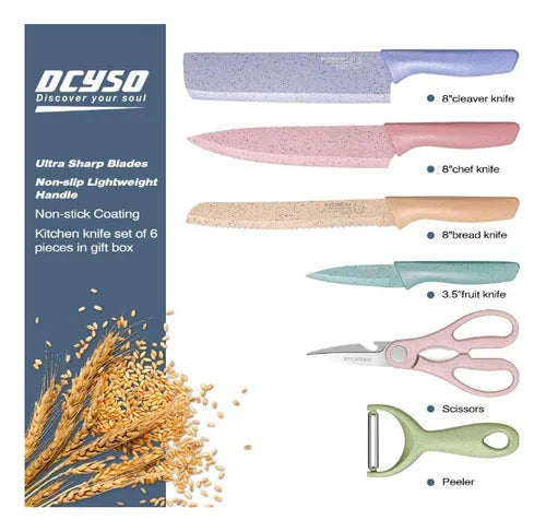 JUEGO DE CUCHILLOS 6 PIEZAS COLORES